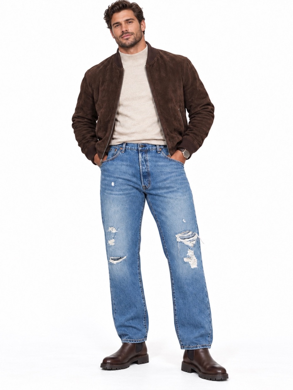 Levi's Blue Distressed Relaxed Button Fly Jeans/Waist 42”